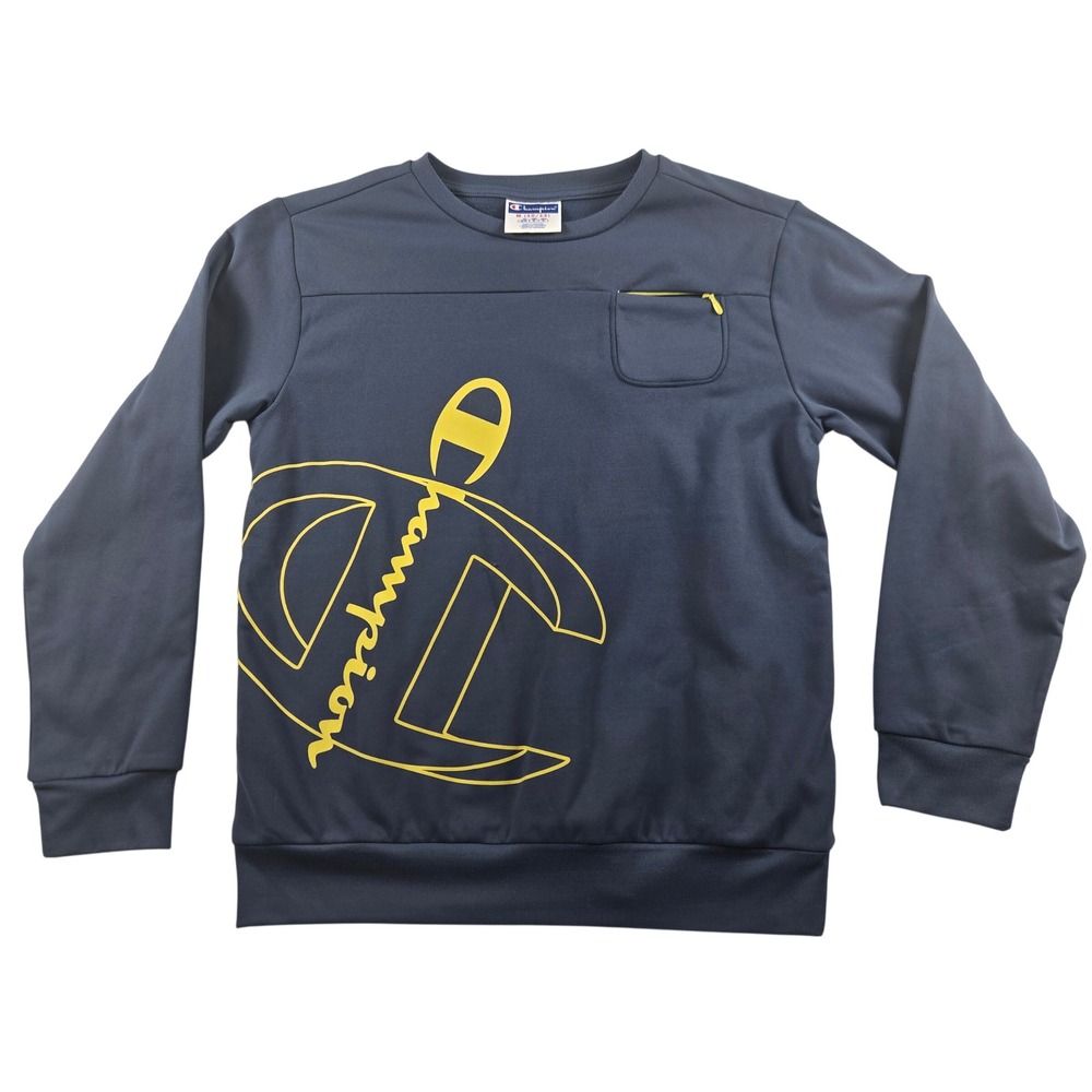 Champion‎ Kids Sweatshirt Medium 10 12 Blue Logo Crewneck Pullover Pocket